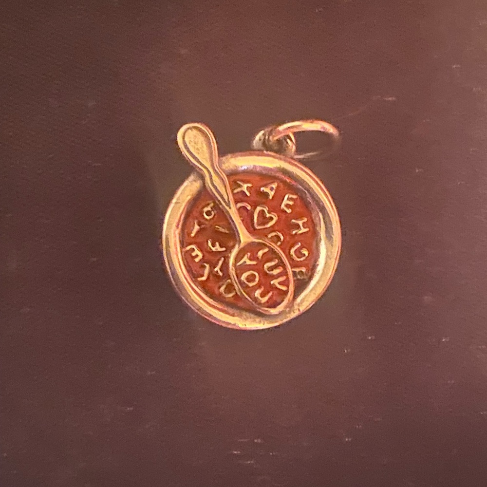 James Avery Retired Red Alphabet Luv You Soup  Charm With Box - New Rare HTF